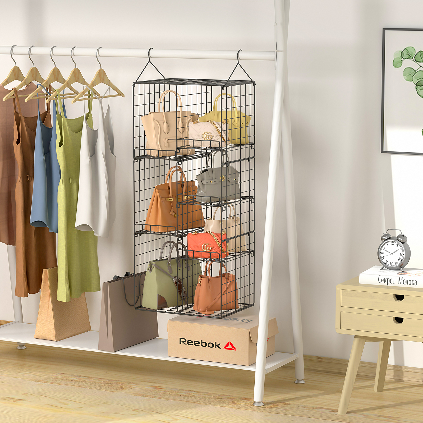 Hanging Handbag Purse Organizer for Closet with 5 Adjustable Shelves
