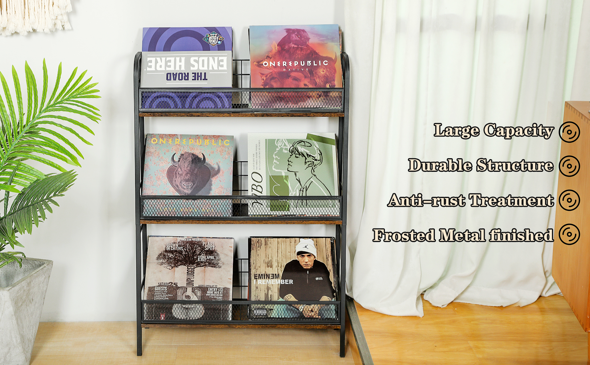 3-Tier Vinyl Record Storage Holder Solid R-shaped Records Rack