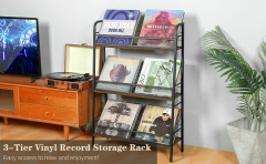 3-Tier Vinyl Record Storage Holder Solid R-shaped Records Rack