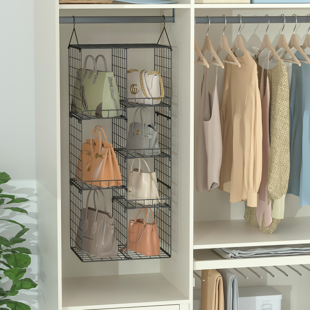 Hanging Handbag Purse Organizer for Closet with 5 Adjustable Shelves