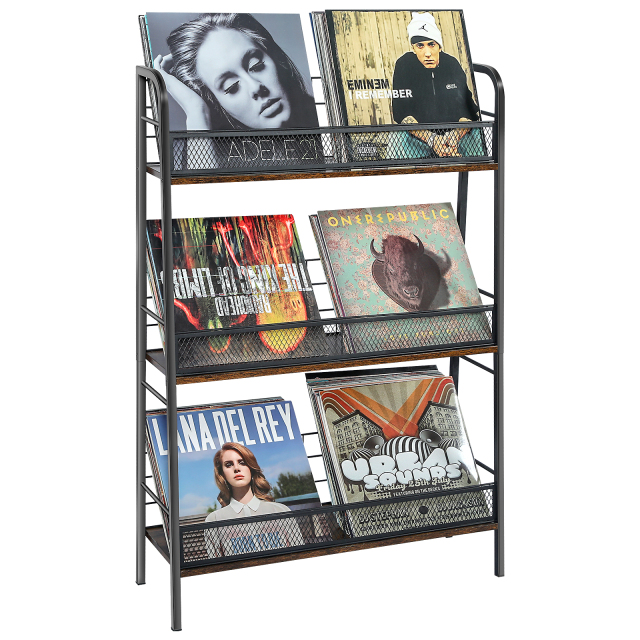 3-Tier Vinyl Record Storage Holder Solid R-shaped Records Rack