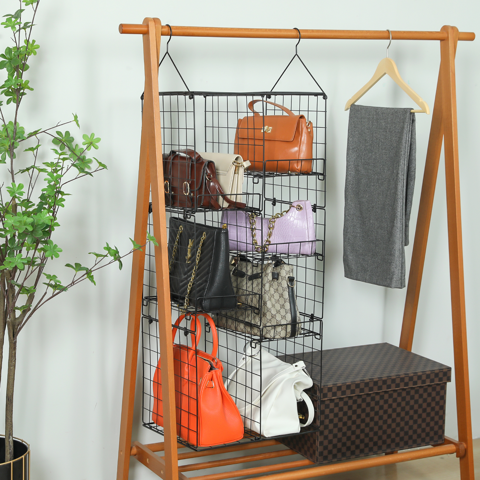 Hanging Handbag Purse Organizer for Closet with 5 Adjustable Shelves