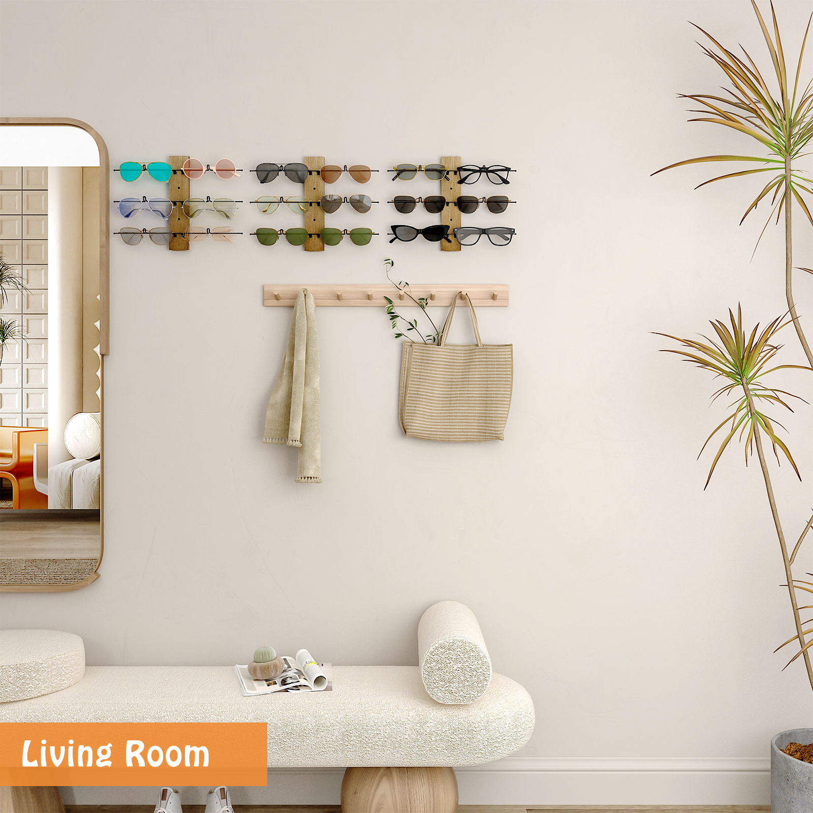 Set of 3 Wall Mounted Sunglasses Storage Organizer