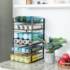 3-Tier Adjustable Stackable Multifunctional Kitchen Wrap Organizer Rack  for Kitchen Cabinet Pantry