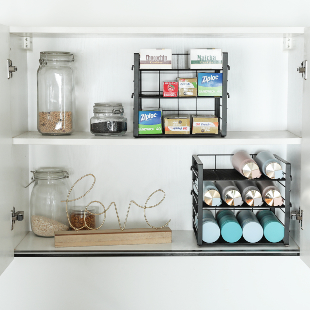 3-Tier Adjustable Stackable Multifunctional Kitchen Wrap Organizer Rack  for Kitchen Cabinet Pantry