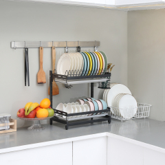 Over The Sink Dish Drying Rack with 5 Utility Hooks Adjustable feet