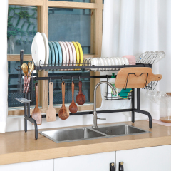 Over The Sink Dish Drying Rack with 5 Utility Hooks Adjustable feet
