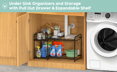 Under Sink Organizers  with Pull Out Drawer & Expandable Shelf and Storage  Metal Rack with Non-slip Feet