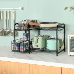 Under Sink Organizers  with Pull Out Drawer & Expandable Shelf and Storage  Metal Rack with Non-slip Feet