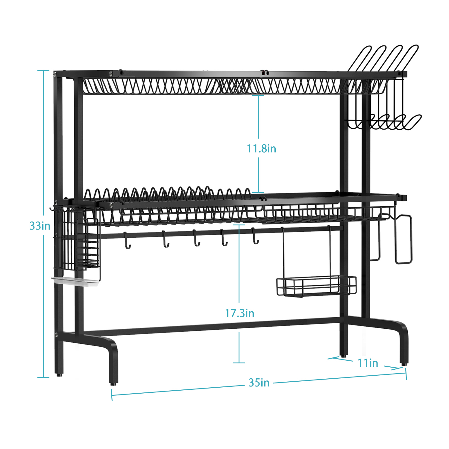 2-Tier Dish Drainers Storage for Kitchen Counter with Utensil Holder, Cup Holder