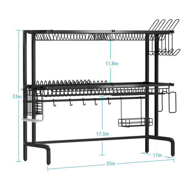 2-Tier Dish Drainers Storage for Kitchen Counter with Utensil Holder, Cup Holder