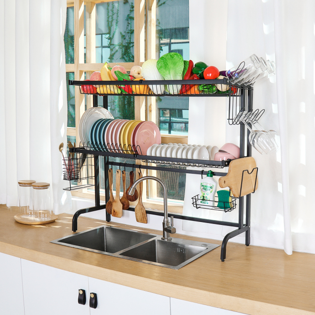 2-Tier Dish Drainers Storage for Kitchen Counter with Utensil Holder, Cup Holder
