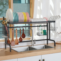 Over The Sink Dish Drying Rack with 5 Utility Hooks Adjustable feet