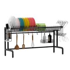 Over The Sink Dish Drying Rack with 5 Utility Hooks Adjustable feet