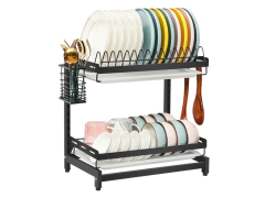 Over The Sink Dish Drying Rack with 5 Utility Hooks Adjustable feet