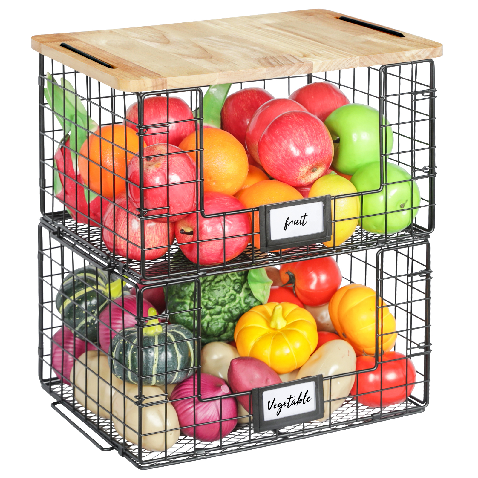 Hatahardware 2-tier countertop stainless steel kitchen vegetable metal fruit basket with cover