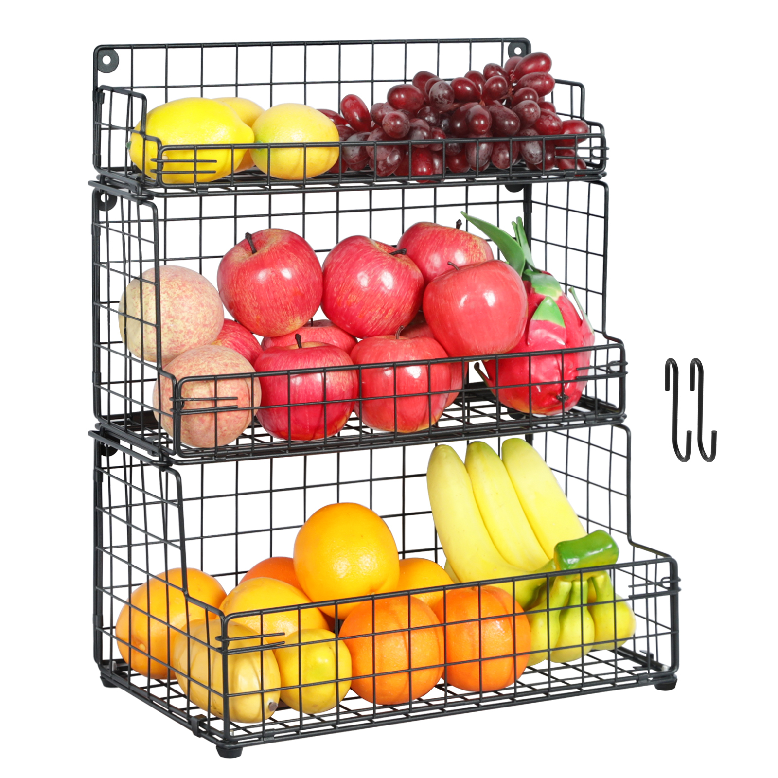 Hatahardware wholesale basket iron wire kitchen vegetable basket storage bin for food fruit sundries metal wire fruit basket with banana hanger