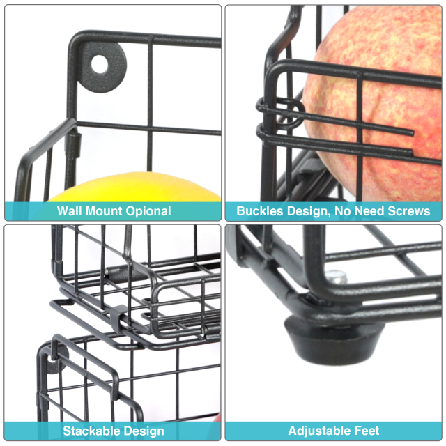 Hatahardware wholesale basket iron wire kitchen vegetable basket storage bin for food fruit sundries metal wire fruit basket with banana hanger