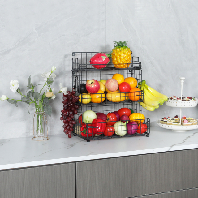 Hatahardware wholesale basket iron wire kitchen vegetable basket storage bin for food fruit sundries metal wire fruit basket with banana hanger