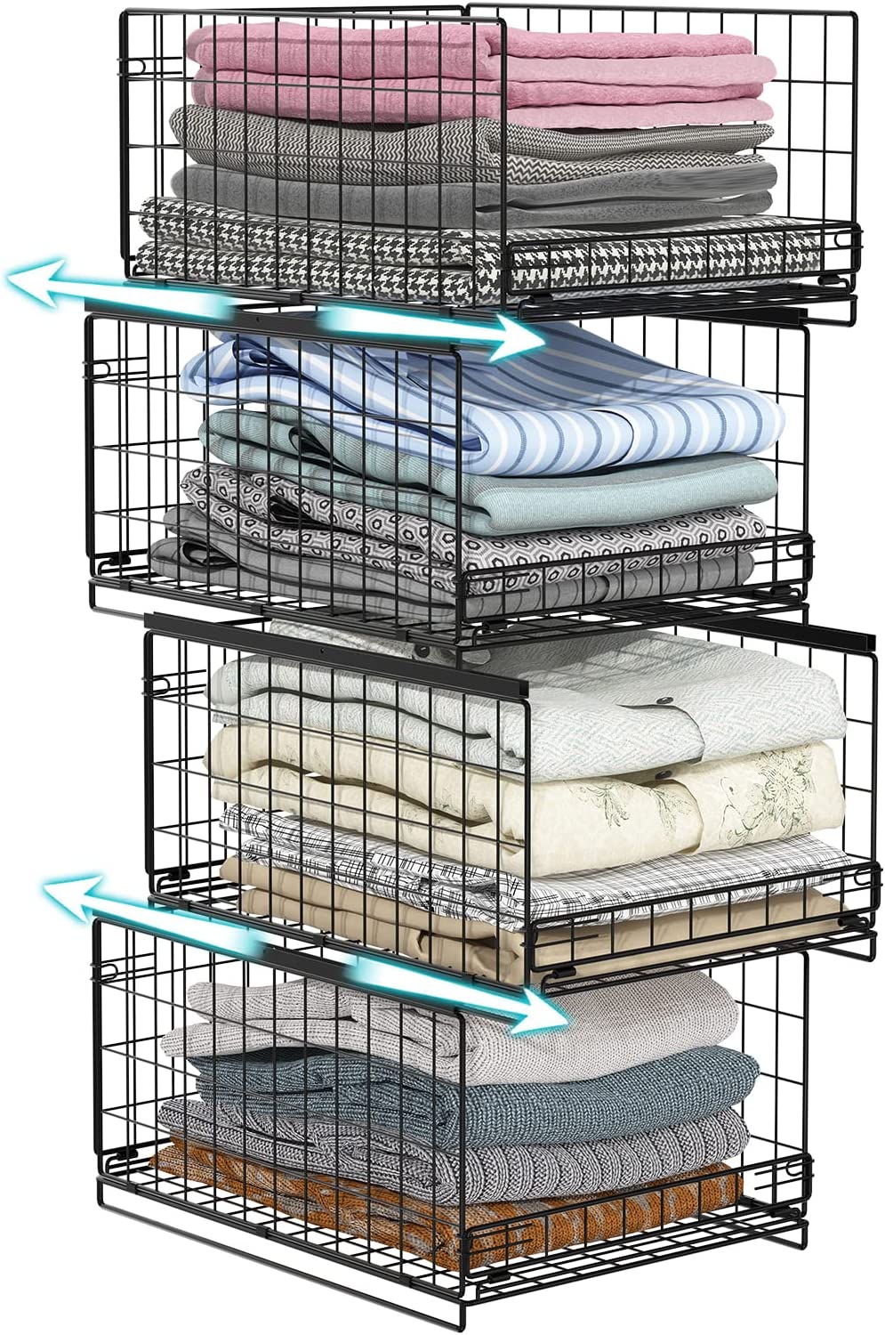 4-tier Sliding Stackable Closet Organizers and Drawer Storage Shelves