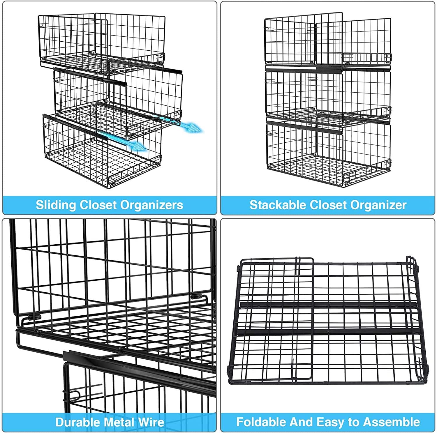 3-tier Sliding Countertop Closet Organizers and Drawer Storage Shelves