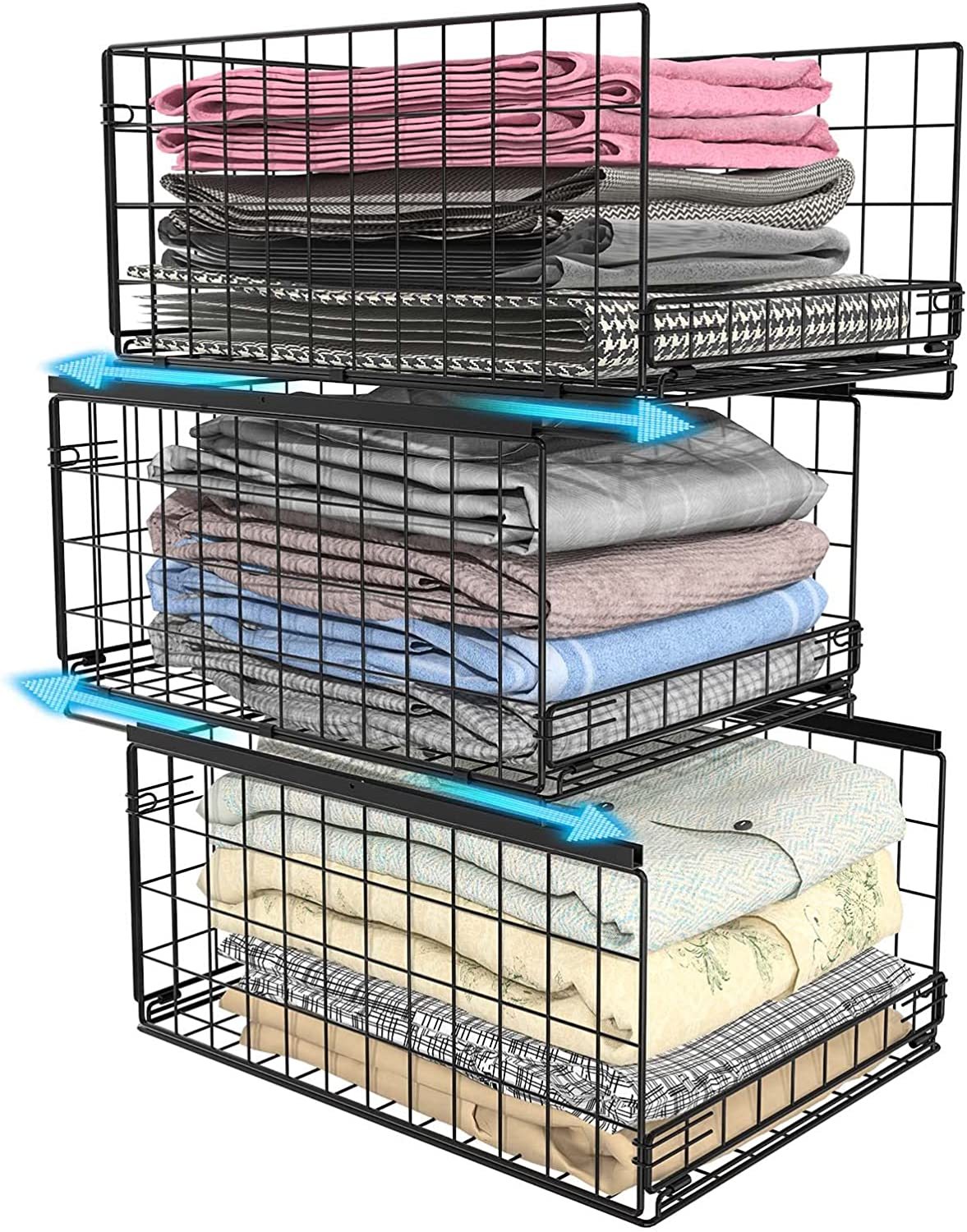 3-tier Sliding Countertop Closet Organizers and Drawer Storage Shelves