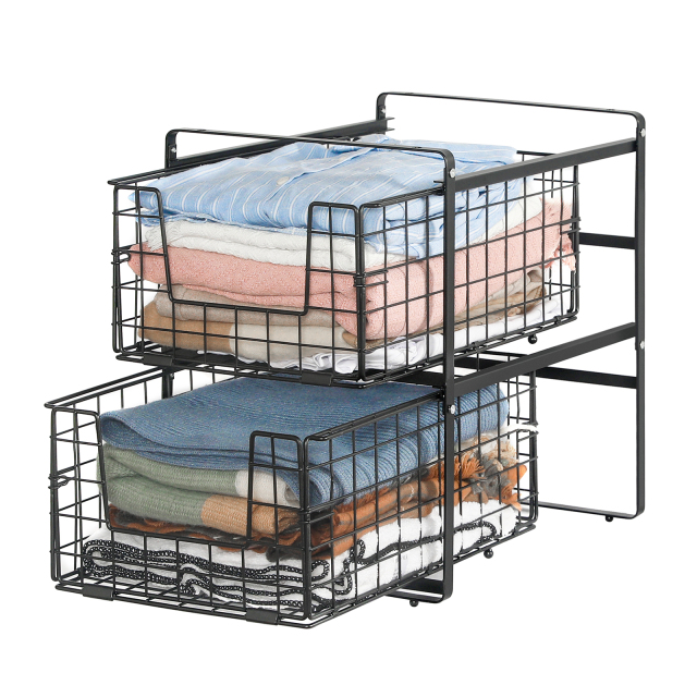 2-Tier Sliding Closet Organizers and Storage  Drawer for Clothes Toys Snacks