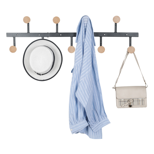 Wall Mounted Coat Rack with Metal and Wooden Hooks Detachable DIY 1/2/3-Section display Hat Rack for living room bedroom storage