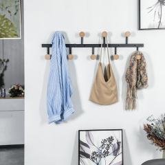 Wall Mounted Coat Rack with Metal and Wooden Hooks Detachable DIY 1/2/3-Section display Hat Rack for living room bedroom storage