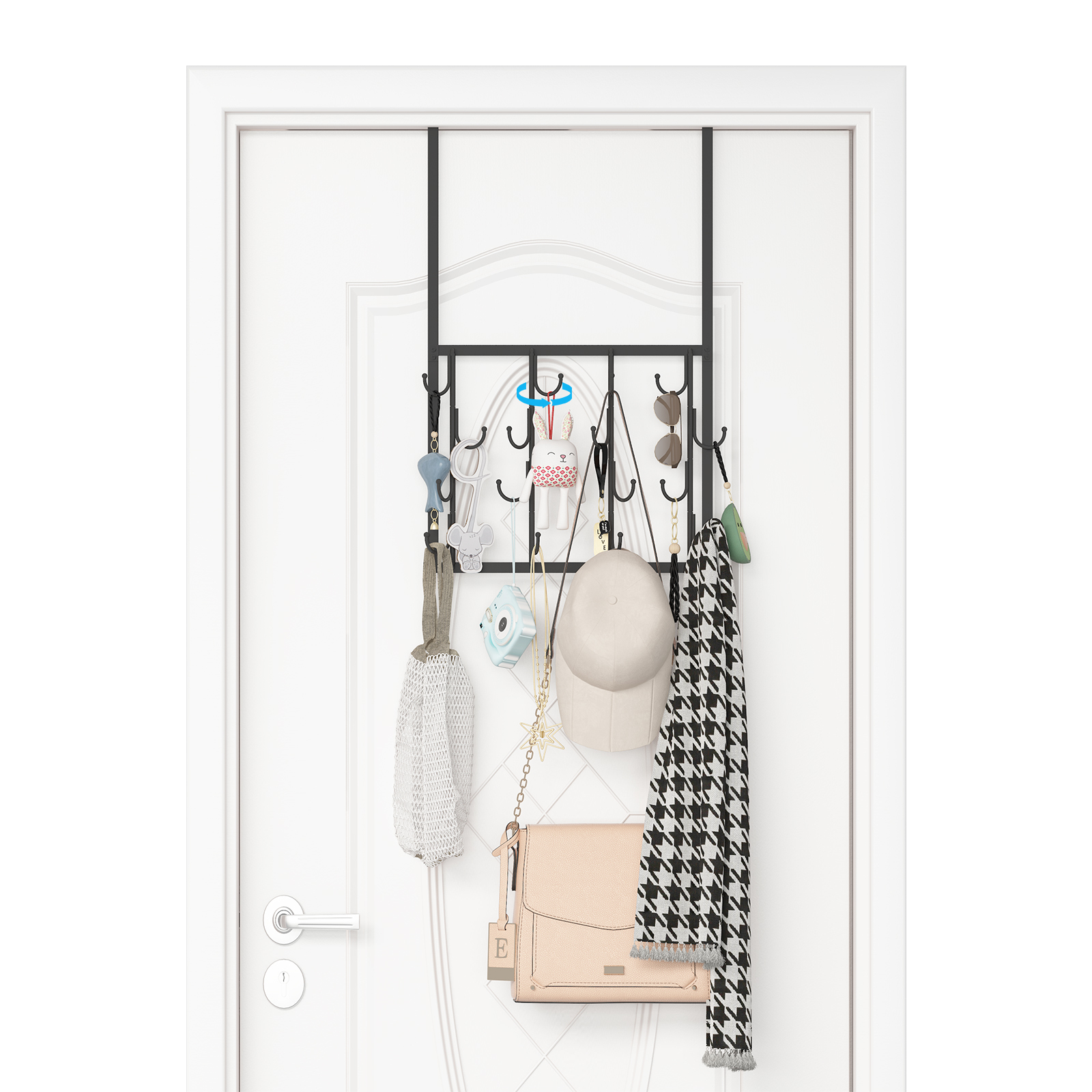 Rotating Hooks Over Door, Over The Door Hangers  with 16 Hooks
