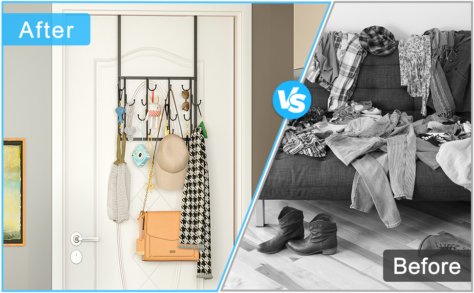 Rotating Hooks Over Door, Over The Door Hangers  with 16 Hooks
