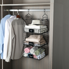 Hatahardware 3 Tier Foldable Closet Hanging Organizer with Name Plate and 5 S Hooks,