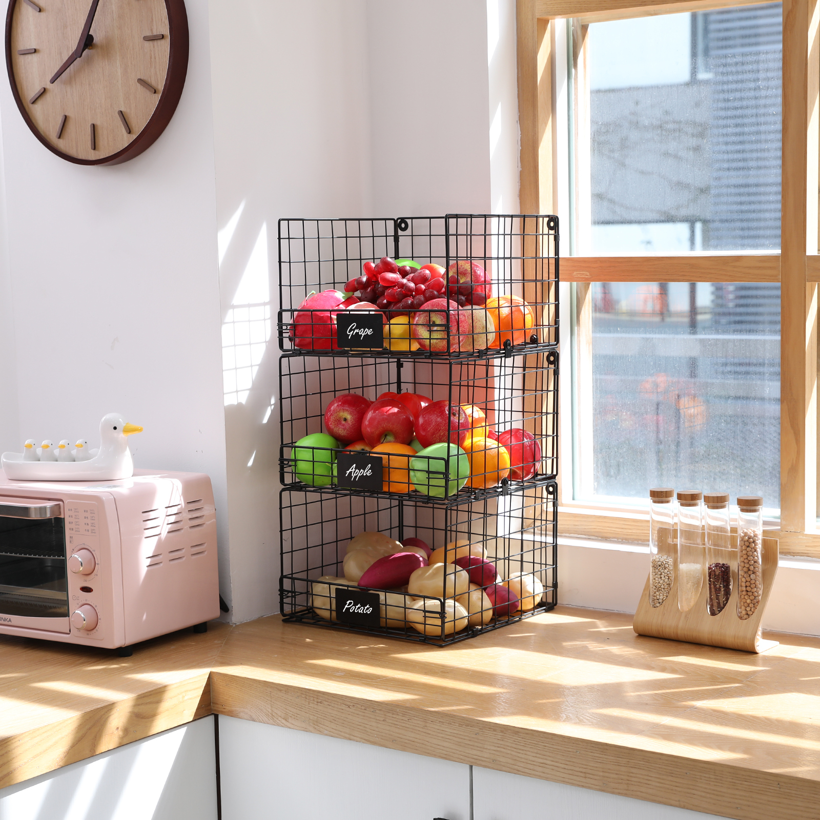 Hatahardware 3 Tier Foldable Closet Hanging Organizer with Name Plate and 5 S Hooks,
