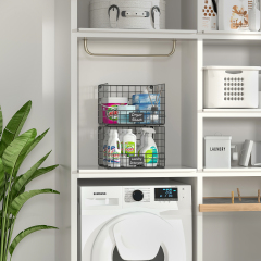 Hatahardware 3 Tier Hanging Laundry Room Organizer Stackable Foldable Wall-Mounted Metal Wire Shelf Basket with Rotating Hook