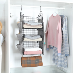 3 Tier Hanging Shelves Wall Mount Metal Wire Basket with 9 Canvas Pockets &Removable Hooks