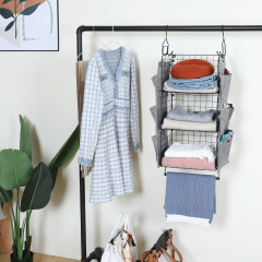 3 Tier Hanging Shelves Wall Mount Metal Wire Basket with 9 Canvas Pockets &Removable Hooks