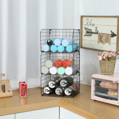 3 Tier Hanging Shelves Wall Mount Metal Wire Basket with 9 Canvas Pockets &Removable Hooks