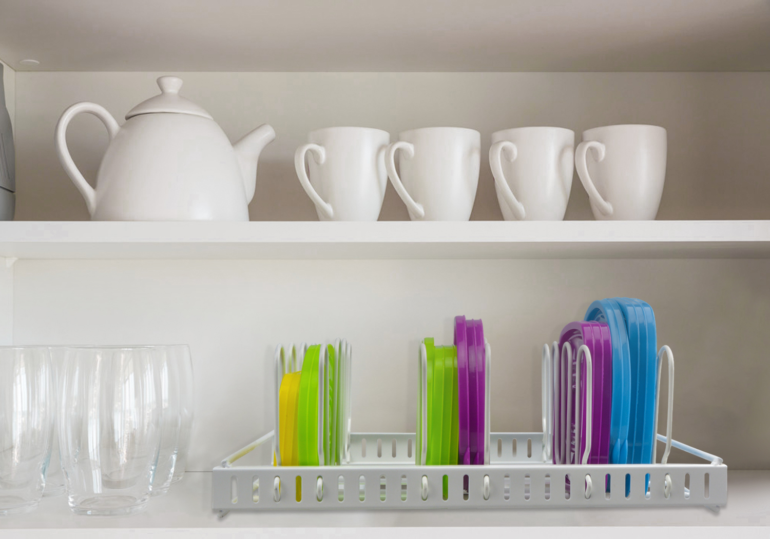 Large Capacity Adjustable 10 Dividers Detachable Lid Organizer Rack For Cabinets Cupboards Pantry Shelves