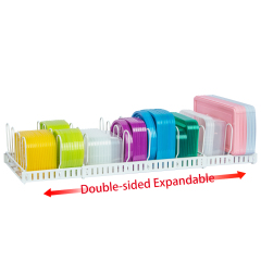 Expandable Food Storage Container Lid Adjustable White Black Kitchen Cabinet Holder Organizer