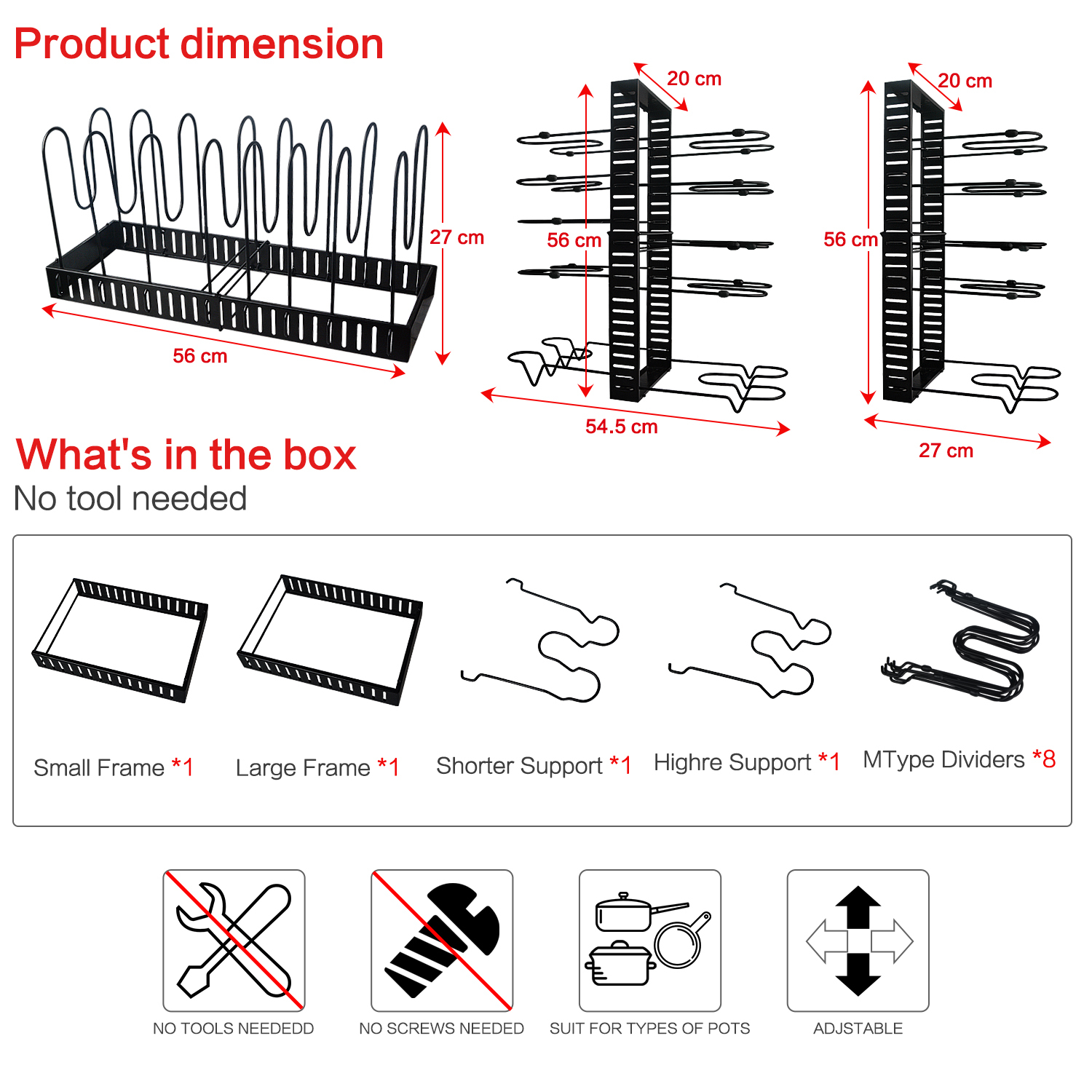 2023 New Products Kitchen Cabinet Pot Organizer And Storage Adjustable Pot Organizer Rack For Cupboard