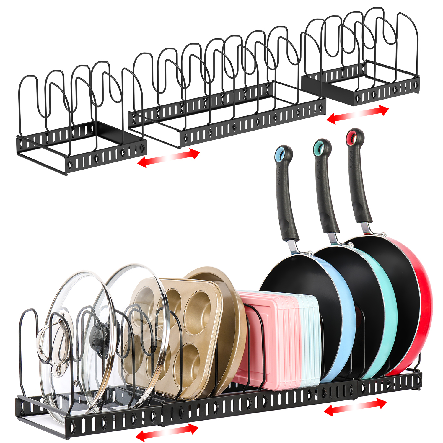 Hot Selling Adjustable Expandable Kitchen Pans And Foldable Pot Lid Organizer Rack Holder Double Sided