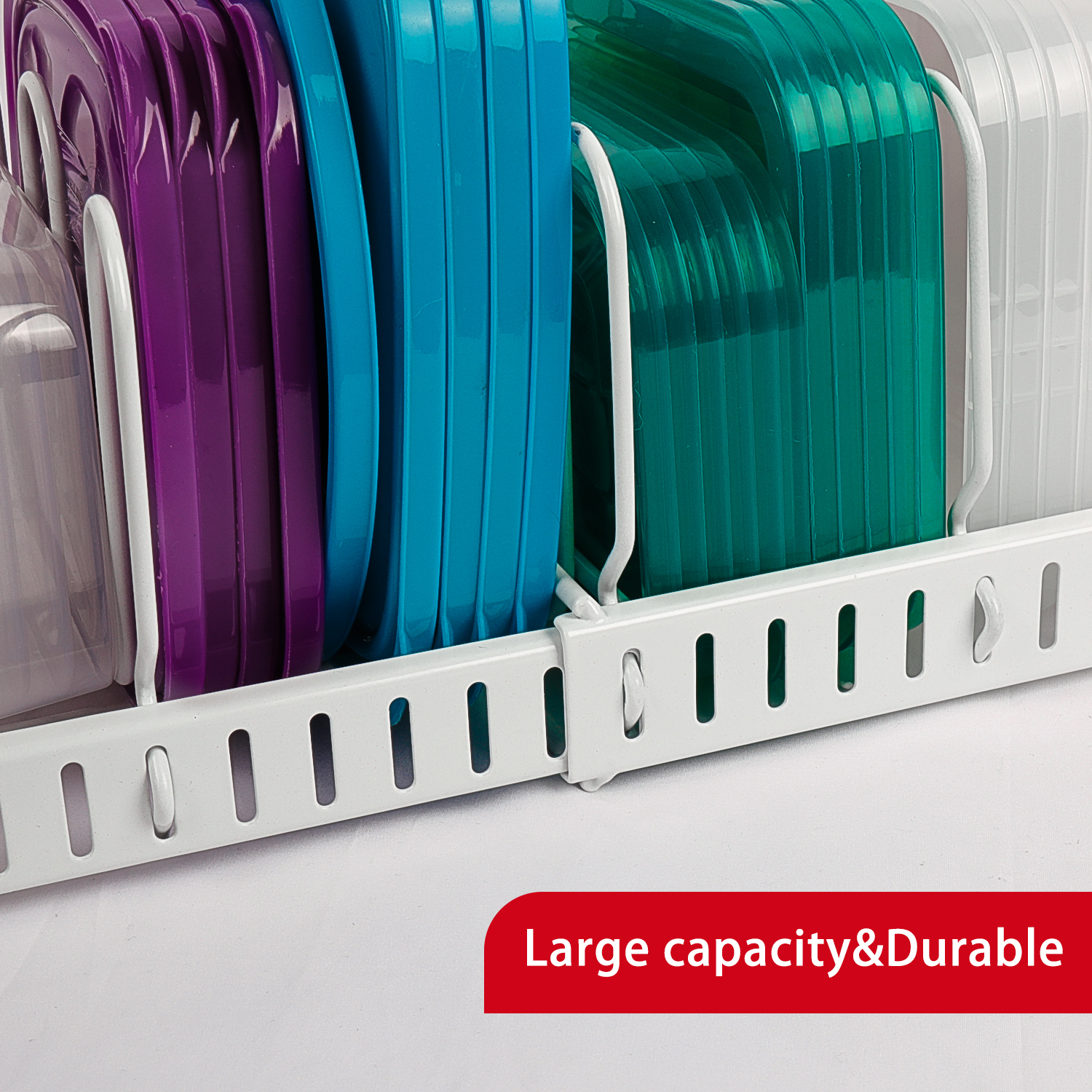 Expandable Food Storage Container Lid Adjustable White Black Kitchen Cabinet Holder Organizer