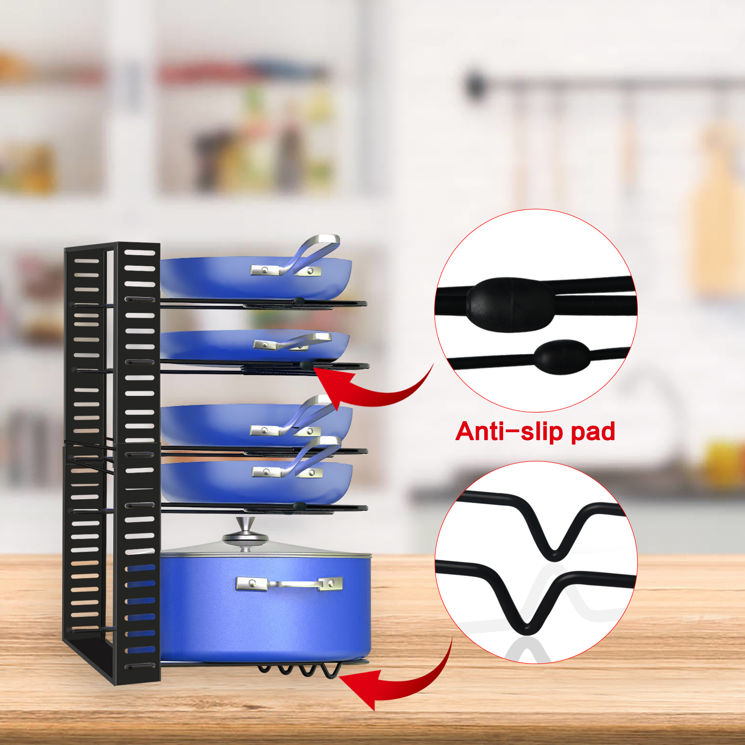 2023 New Products Kitchen Cabinet Pot Organizer And Storage Adjustable Pot Organizer Rack For Cupboard