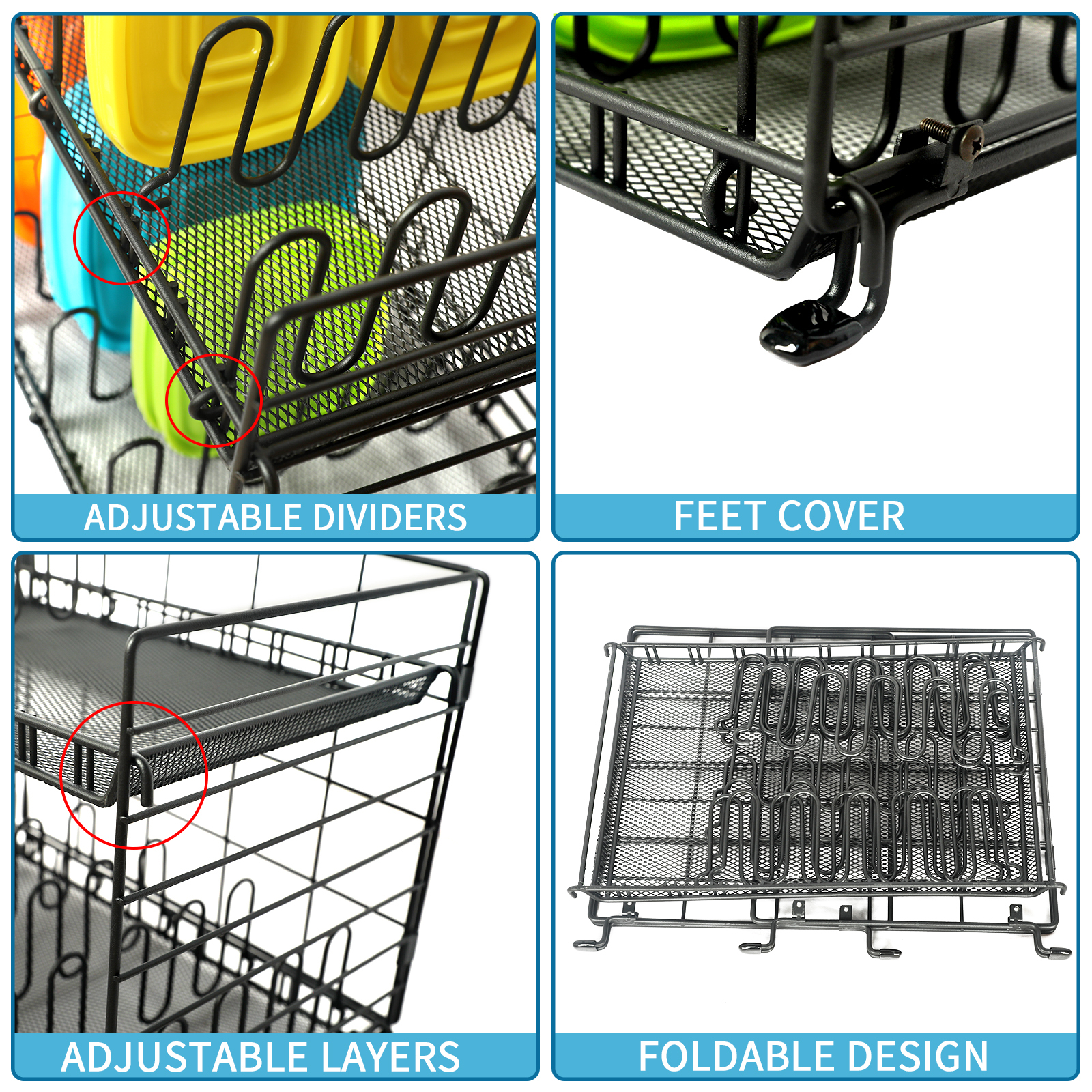 2023 New Style Foldable Lid Storage Rack Expandable Kitchen Food Container Metal Lid Organizer