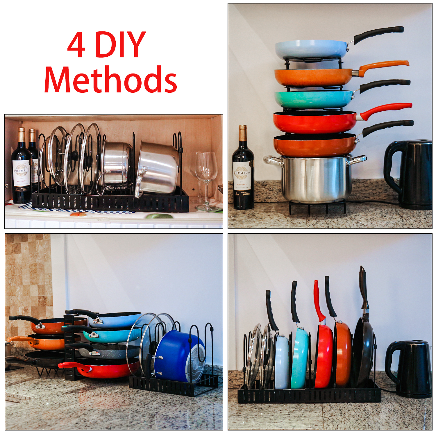 2023 New Products Kitchen Cabinet Pot Organizer And Storage Adjustable Pot Organizer Rack For Cupboard