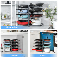 Multifunction Cleaning Kitchen Adjustable Cooking 4 Tiers Metal Standing Pot And Pan Lid Storage Organizer Rack For Cabinet