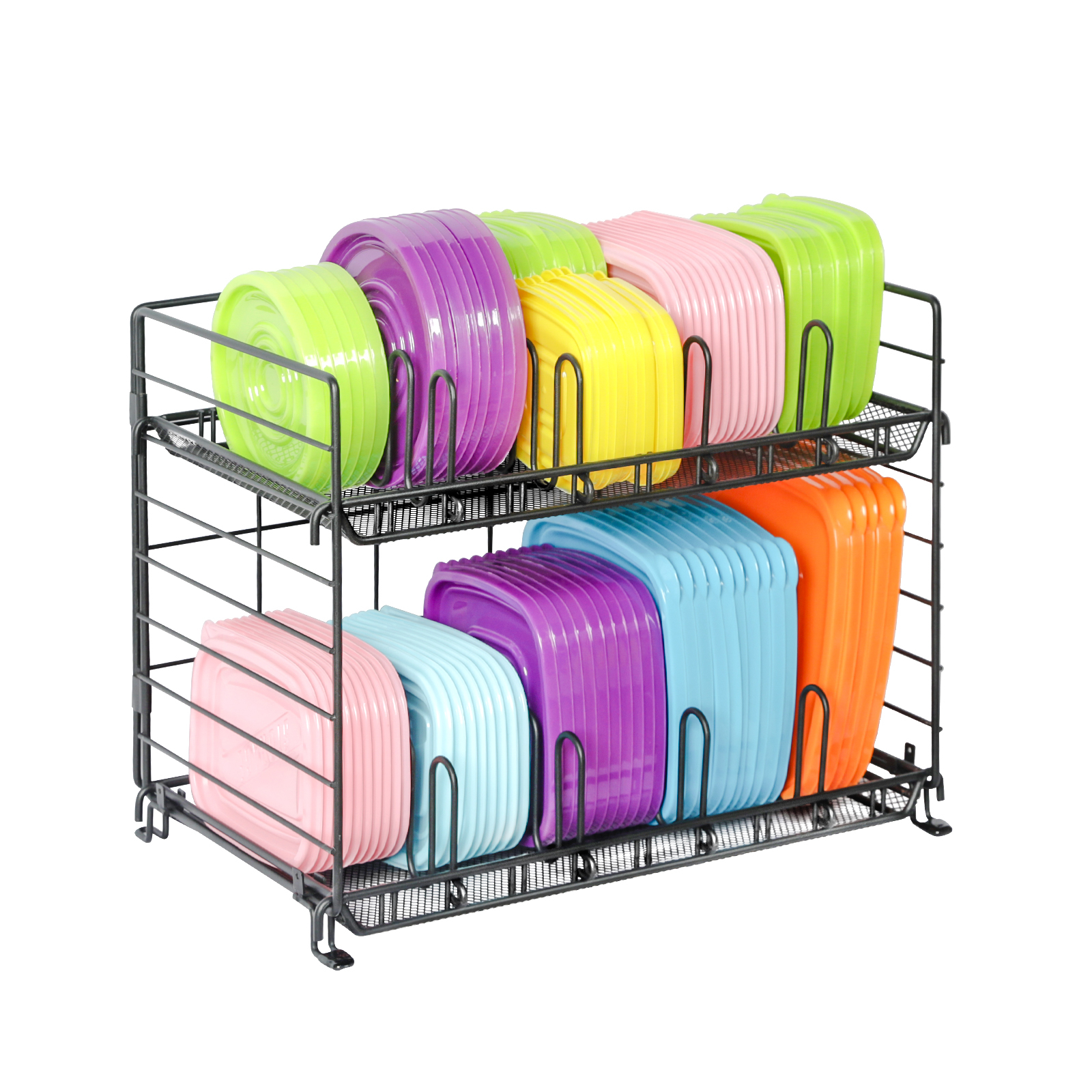 2023 New Style Foldable Lid Storage Rack Expandable Kitchen Food Container Metal Lid Organizer