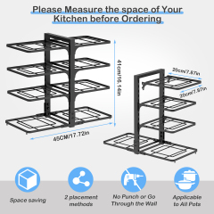 Multifunction Cleaning Kitchen Adjustable Cooking 4 Tiers Metal Standing Pot And Pan Lid Storage Organizer Rack For Cabinet