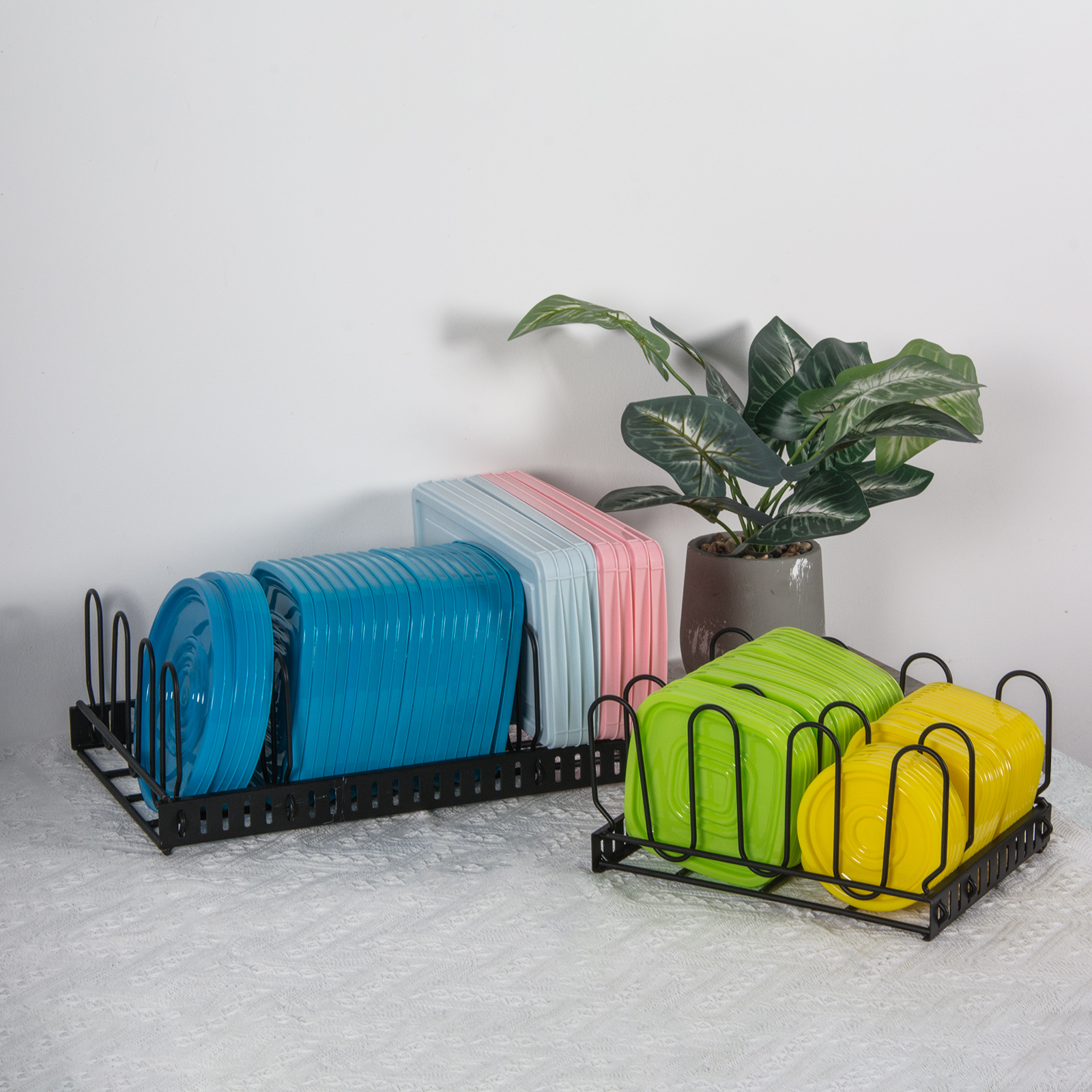 Expandable Food Storage Container Lid Adjustable White Black Kitchen Cabinet Holder Organizer