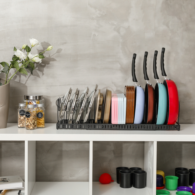 Hot Selling Adjustable Expandable Kitchen Pans And Foldable Pot Lid Organizer Rack Holder Double Sided